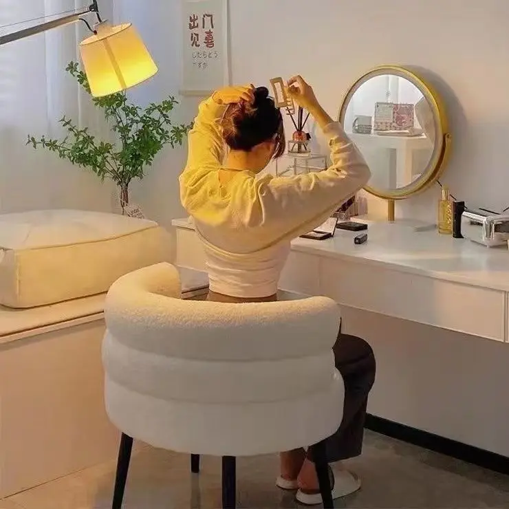 Bohemian Fluffy Accent Chair Modern Lamb Wool Lounge Chaise Plush Single Sofa for Small Space Luxury Vanity Stool for Bedroom - Image 3