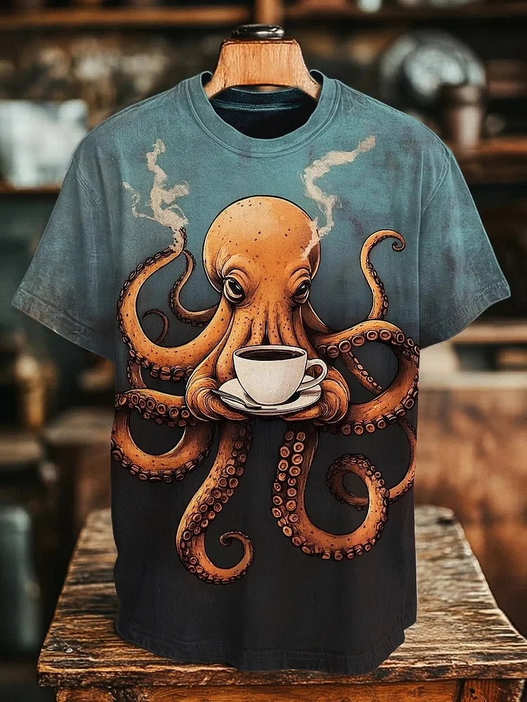 Men's Octopus 3D Art Print T-Shirt Korean Japanese Fashion Short Sleeve O-Neck Tees Holiday 2025 New Hot Woven Man Clothes - Image 3