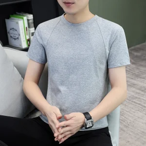 2026 Summer New Men's Heather Grey Crew Neck T-Shirt Soft Color Slim Fit Breathable Cool Casual Sport Short Sleeve Top Tees Man