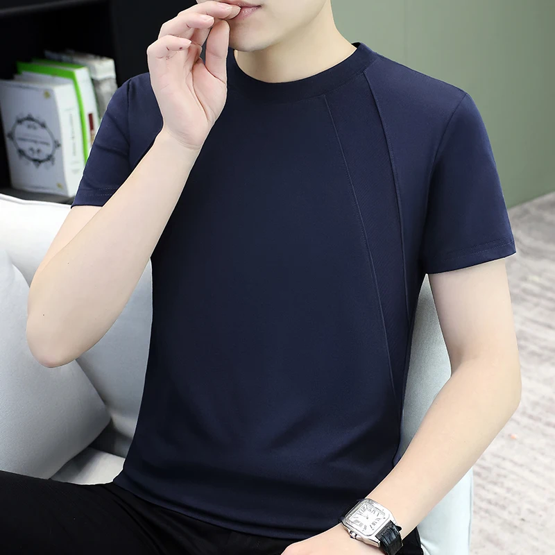 2026 Summer New Men's Heather Grey Crew Neck T-Shirt Soft Color Slim Fit Breathable Cool Casual Sport Short Sleeve Top Tees Man - Image 3