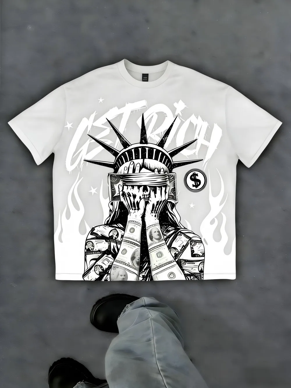 European and American men's summer Statue of Liberty letter print soft and breathable round neck T-shirt outdoor street top - Image 4