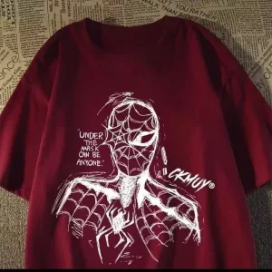 Marvel Superhero Spider-Man Print Style Cotton Short-sleeved T-shirt, Summer Loose Men's and Women's T-shirt Top