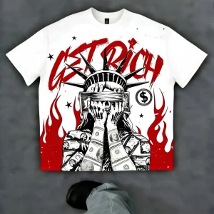 European and American men's summer Statue of Liberty letter print soft and breathable round neck T-shirt outdoor street top