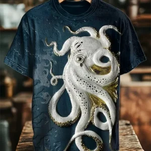 Men's Octopus 3D Art Print T-Shirt Korean Japanese Fashion Short Sleeve O-Neck Tees Holiday 2025 New Hot Woven Man Clothes