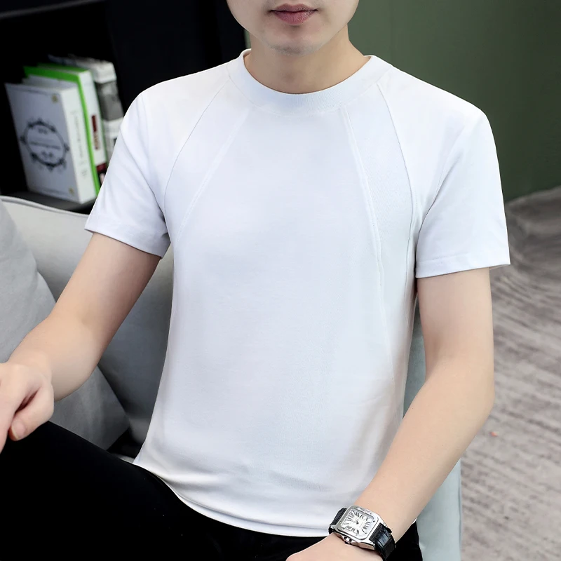 2026 Summer New Men's Heather Grey Crew Neck T-Shirt Soft Color Slim Fit Breathable Cool Casual Sport Short Sleeve Top Tees Man - Image 2