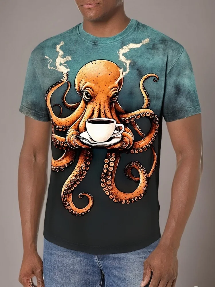 Men's Octopus 3D Art Print T-Shirt Korean Japanese Fashion Short Sleeve O-Neck Tees Holiday 2025 New Hot Woven Man Clothes - Image 4