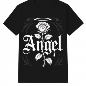 Angel Rose Floral Gothic Typography Design T-Shirt