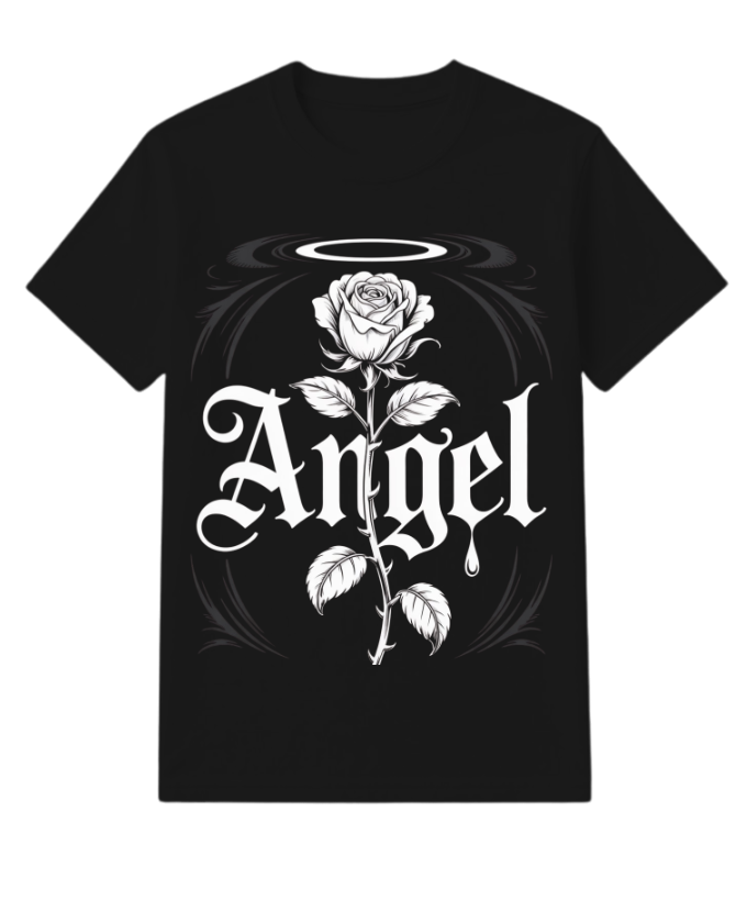 Angel Rose Floral Gothic Typography Design T-Shirt
