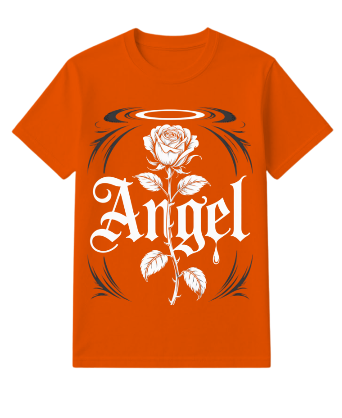 Angel Rose Floral Gothic Typography Design T-Shirt - Image 4