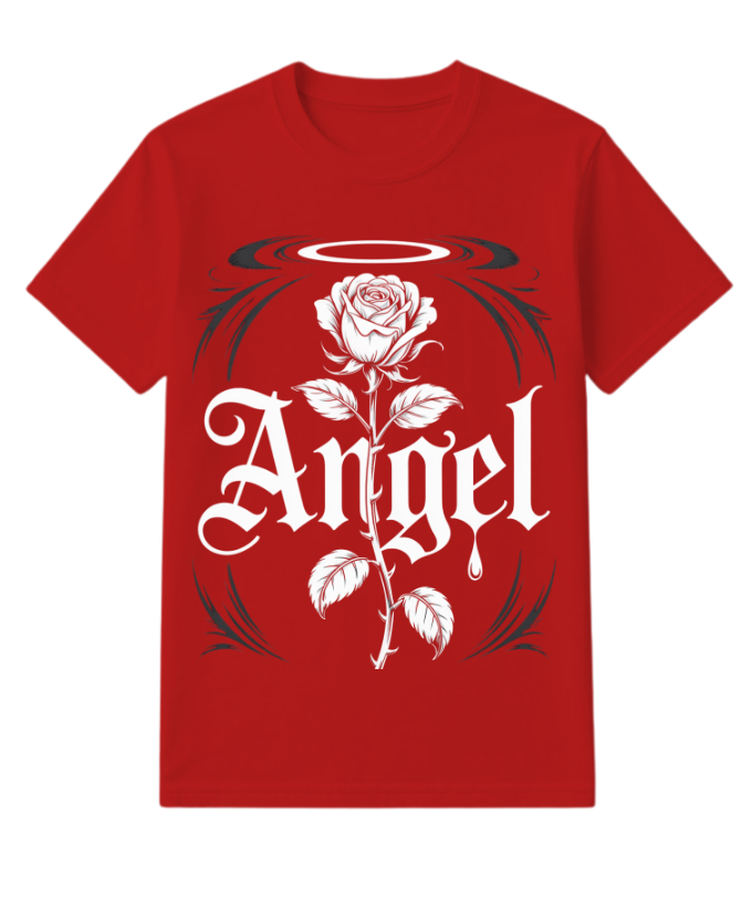 Angel Rose Floral Gothic Typography Design T-Shirt - Image 3