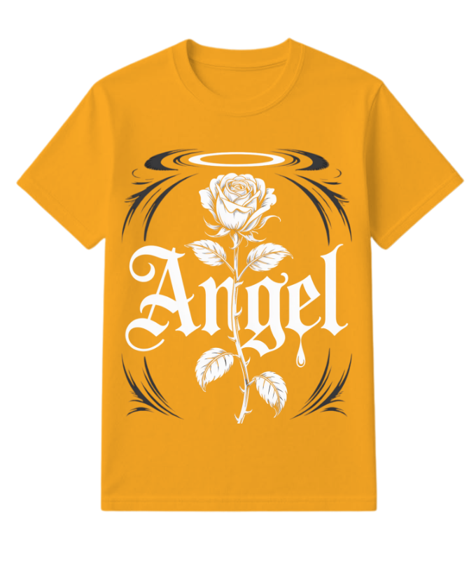 Angel Rose Floral Gothic Typography Design T-Shirt - Image 5