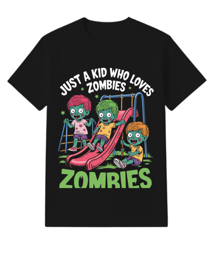 Just A Kid Who Loves Zombies Funny Cartoon T-Shirt