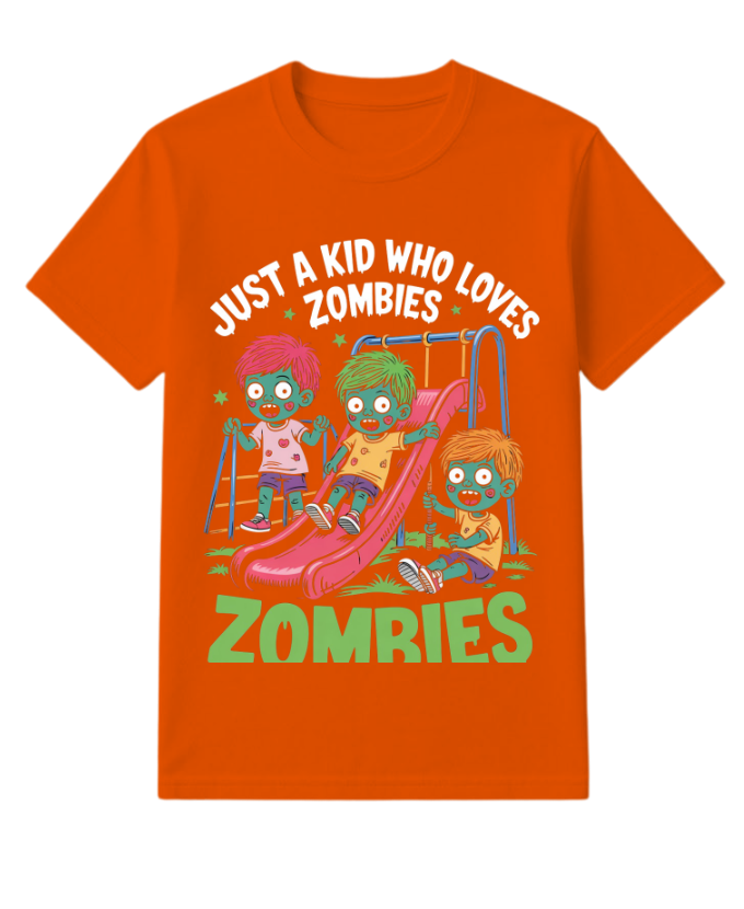 Just A Kid Who Loves Zombies Funny Cartoon T-Shirt - Image 4