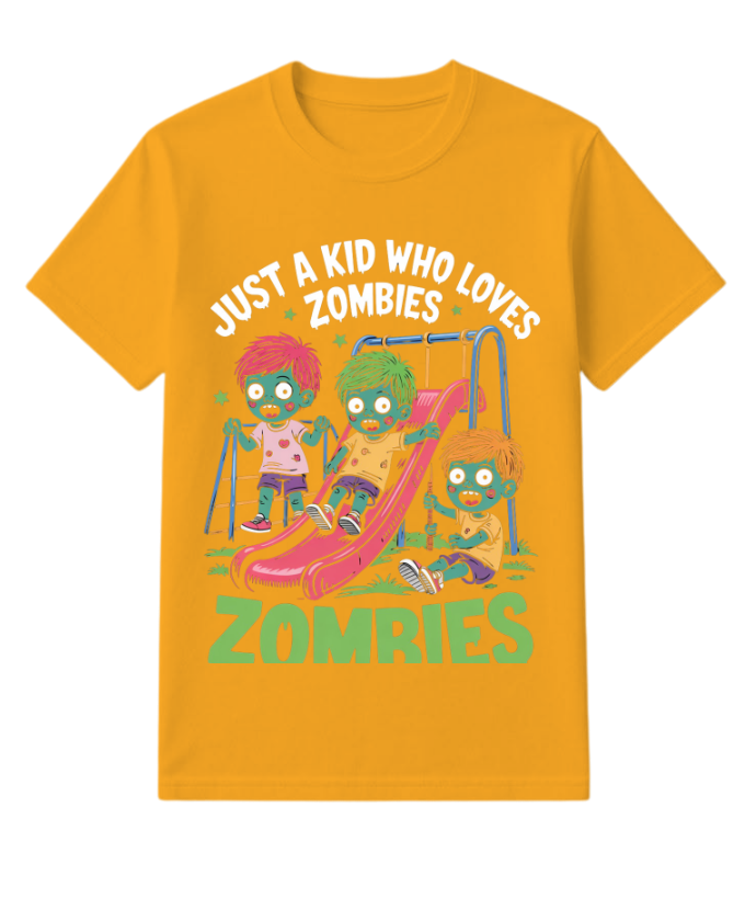 Just A Kid Who Loves Zombies Funny Cartoon T-Shirt - Image 5