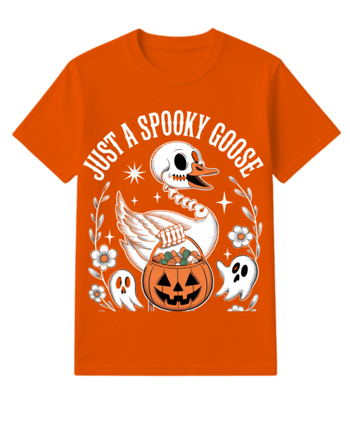 Just A Spooky Goose Halloween Pumpkin Design T-Shirt - Image 4