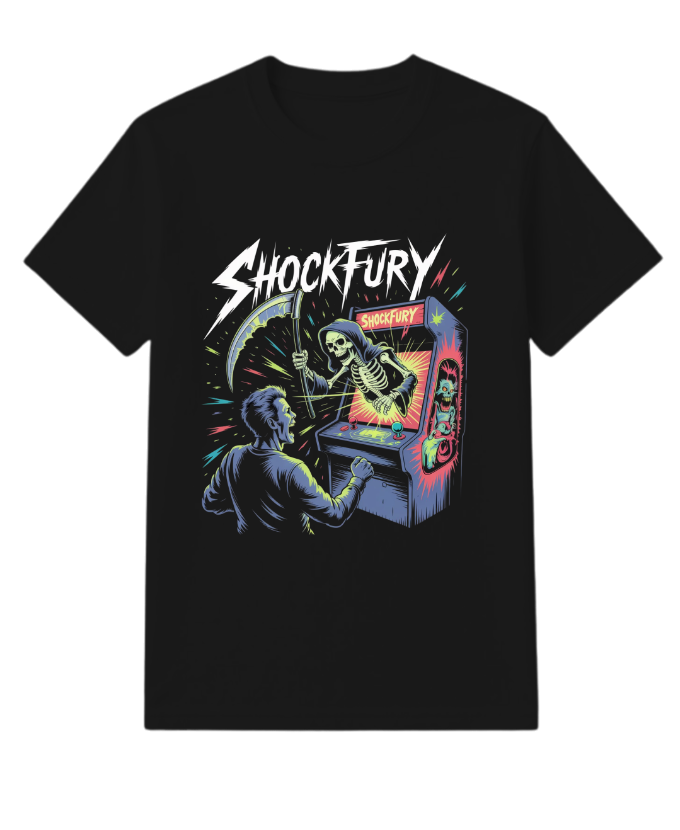 Shocktury Retro Arcade Horror Design T-Shirt