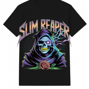 Slim Reaper Grim Reaper Skull With Lightning And Rose Artwork T-Shirt