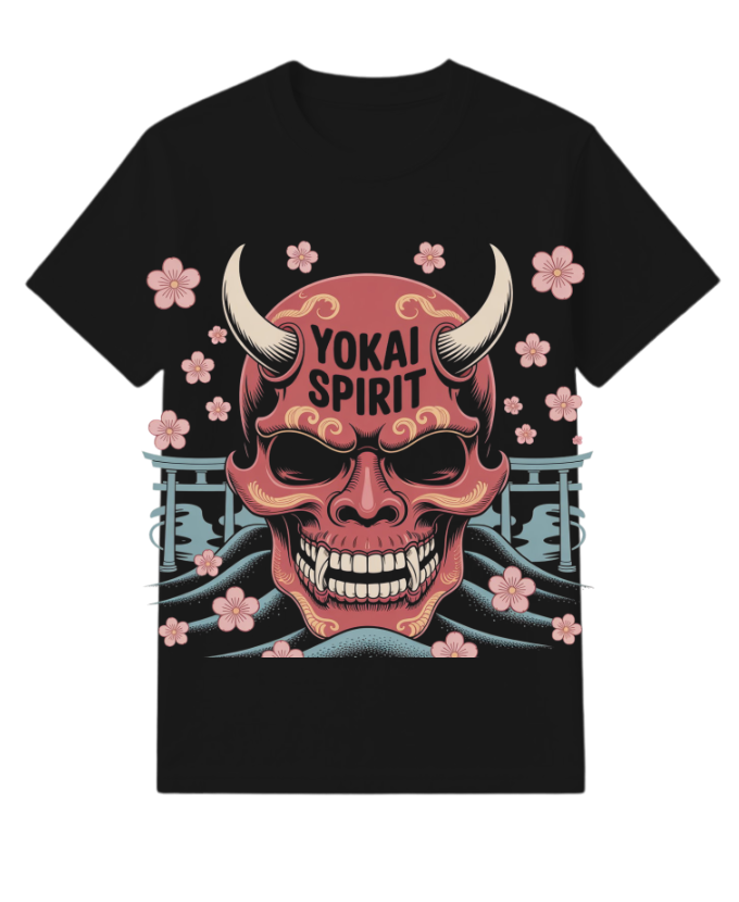 Yokai Spirit Red Demon Mask Japanese Style T-Shirt
