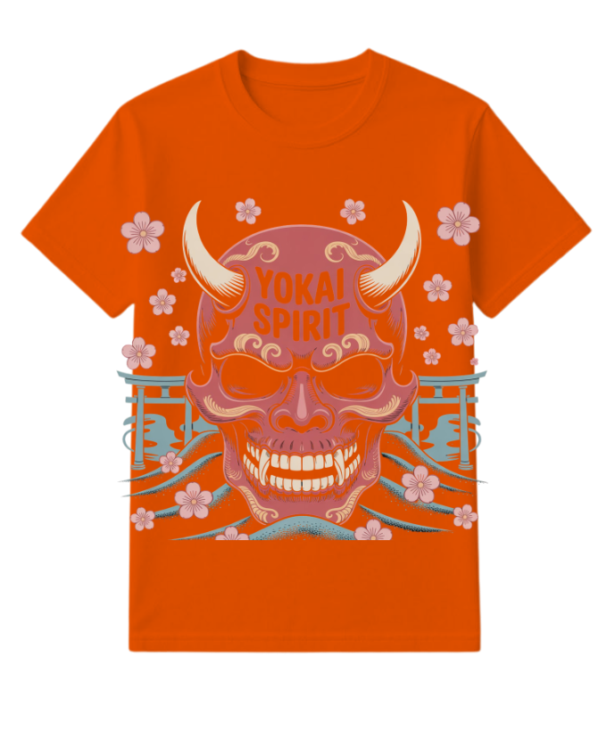 Yokai Spirit Red Demon Mask Japanese Style T-Shirt - Image 4